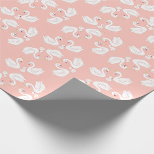 Swans Baby Shower Bird with Crown Co-Ed Peach Wrapping Paper