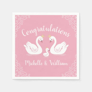 Swans Baby Shower Bird with Crown Co-Ed Pink Napkin
