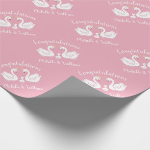 Swans Baby Shower Bird with Crown Co-Ed Pink Wrapping Paper