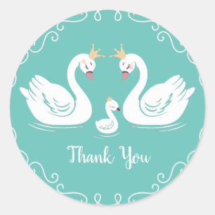 Swans Baby Shower Bird with Crown Co-Ed Teal Classic Round Sticker