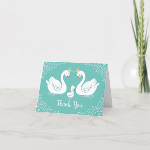 Swans Baby Shower Bird with Crown Co-Ed Teal Thank You Card