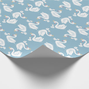 Swans Baby Shower Bird with Crown Theme Blue Wrapping Paper
