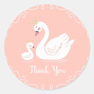 Swans Baby Shower Bird with Crown Theme Peach Classic Round Sticker