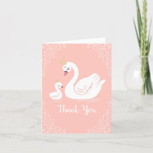 Swans Baby Shower Bird with Crown Theme Peach Thank You Card