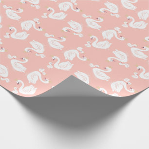 Swans Baby Shower Bird with Crown Theme Peach Wrapping Paper