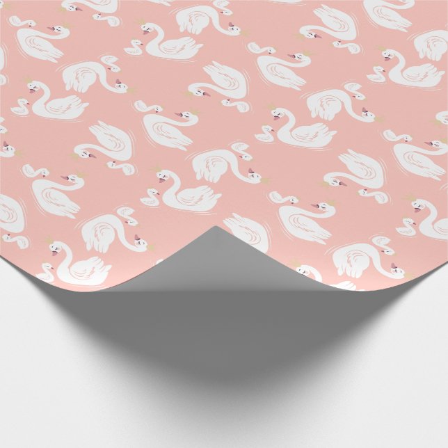 Swans Baby Shower Bird with Crown Theme Peach Wrapping Paper (Corner)