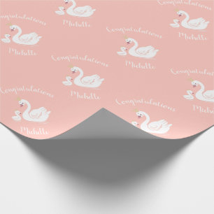 Swans Baby Shower Bird with Crown Theme Peach Wrapping Paper