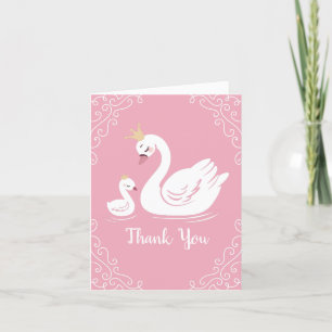 Swans Baby Shower Bird with Crown Theme Pink Thank You Card
