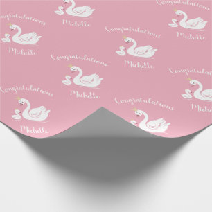 Swans Baby Shower Bird with Crown Theme Pink Wrapping Paper