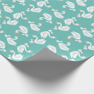 Swans Baby Shower Bird with Crown Theme Teal Wrapping Paper