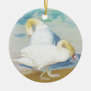 SWANS CERAMIC TREE DECORATION