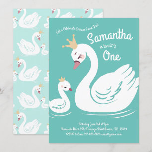 Swans Cute 1st Birthday Party Invitation