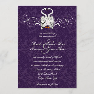 Swans Damask Wedding Invitation