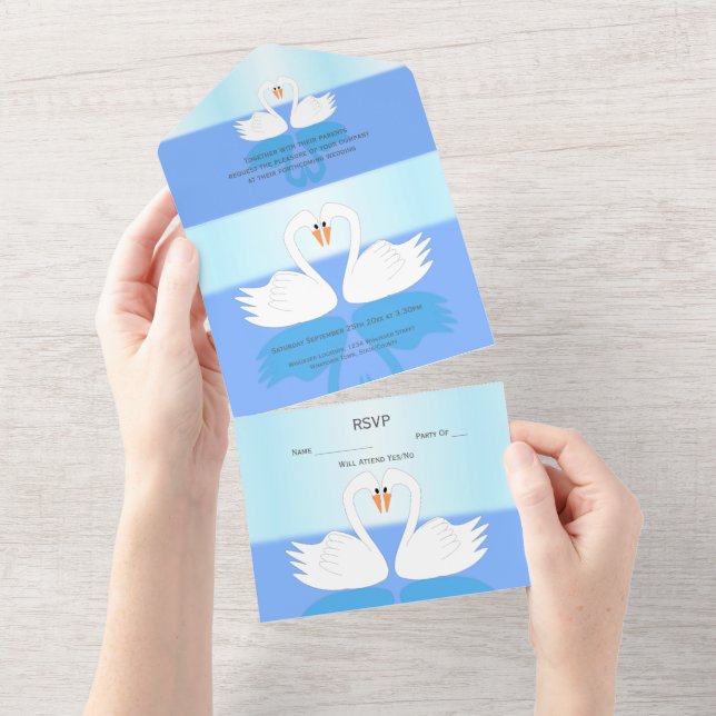 Swans Design Wedding All In One Invitation (Tearaway)