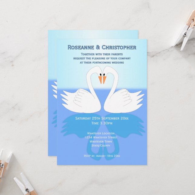 Swans Design Wedding Invitation (Front/Back In Situ)