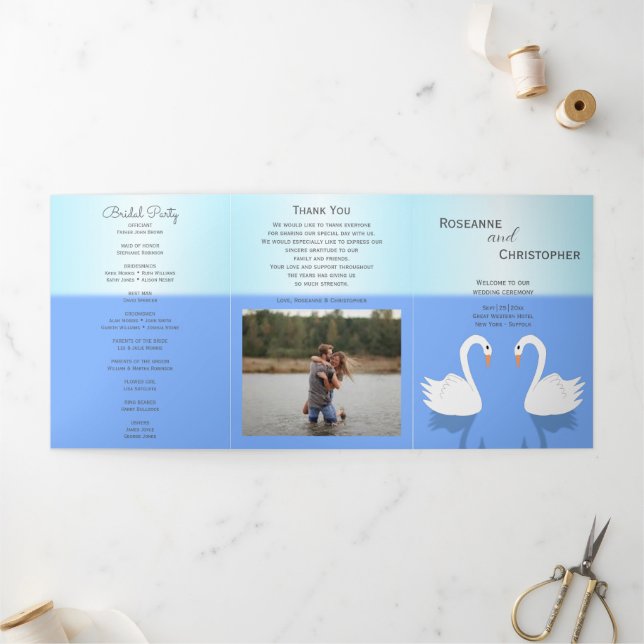 Swans Design Wedding Program Tri-Fold Programme (Outside)