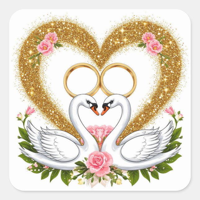 Swans Embracing in Elegant Artistic Display Square Sticker (Front)
