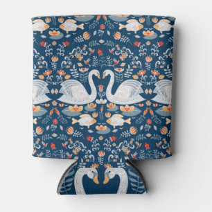 Swans, fish, flowers, folk pattern. can cooler