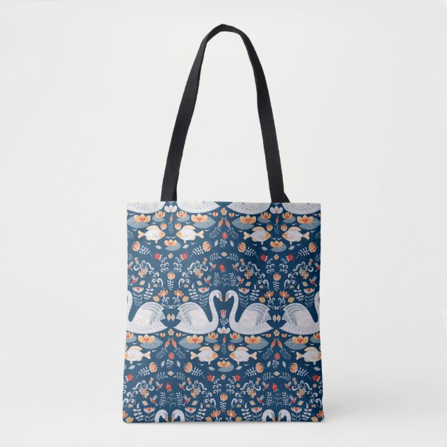 Swans, fish, flowers, folk pattern. tote bag (Front)