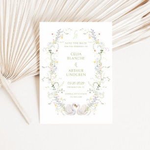 Swans Floral Frame Monogram Wedding  Save The Date