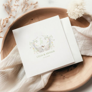 Swans Floral Monogram Crest Wedding  Napkin
