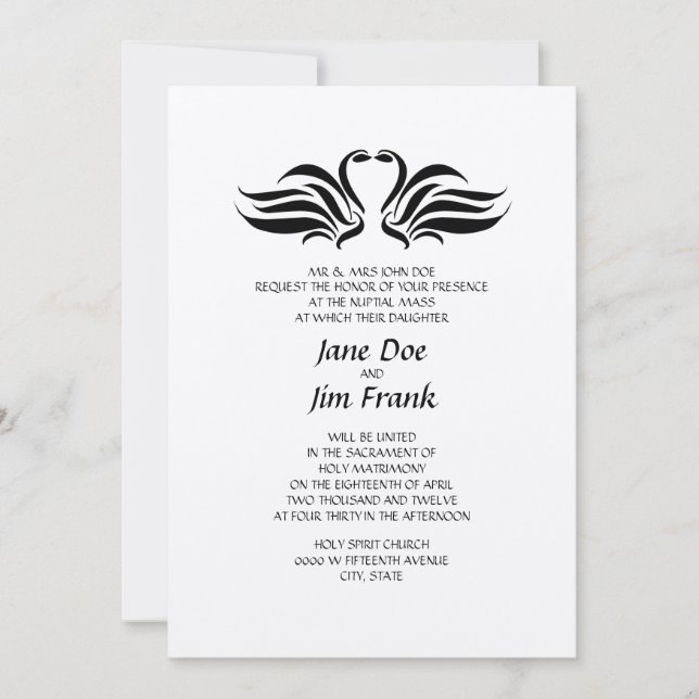 Swans Formal Catholic Wedding Invitation (Front)
