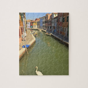 Swans in canal, Burano Island, Venice, Italy Jigsaw Puzzle