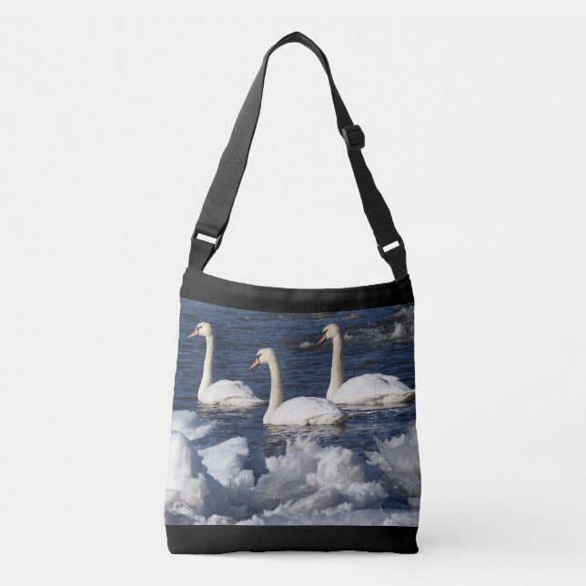Swans in Icey River Crossbody Bag (Front)
