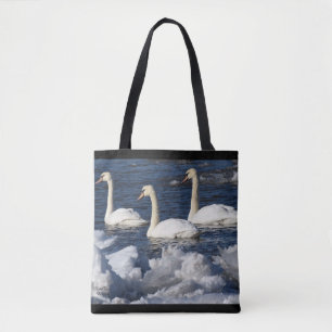 Swans in Icey River Tote Bag