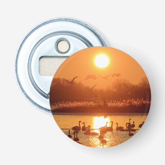 Swans in Lake at Sunset Bottle Opener