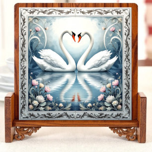 Swans in Love Ceramic Tile