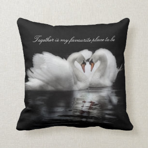 swans in love photograph black and white cushion