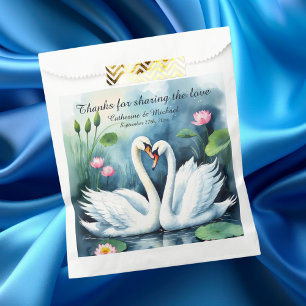 Swans In Love Watercolor Lotus Lake Wedding Favour Bags