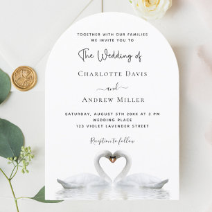Swans in love white arch wedding  invitation