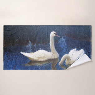 Swans in Reeds, Bruno Liljefors Bath Towel