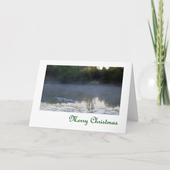Swans in the Mist Merry Christmas Holiday Card (Front)