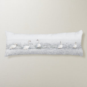 Swans in white winter snow body cushion