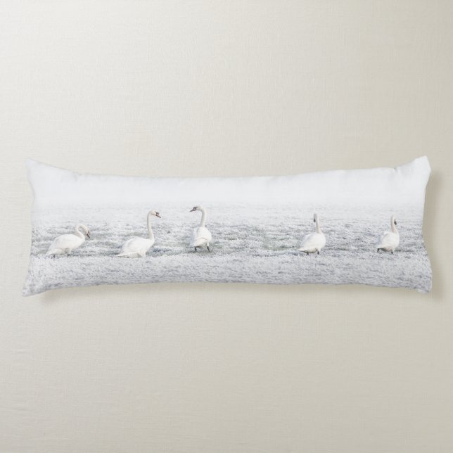 Swans in white winter snow body cushion (Front)