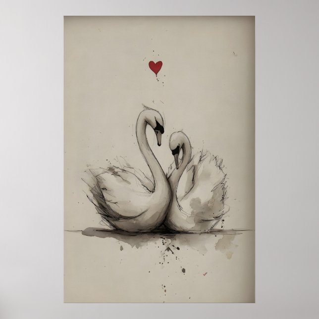Swans Love Printable, Heart Valentine Print (Front)