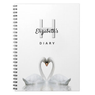 Swans love white monogram diary college ruled notebook