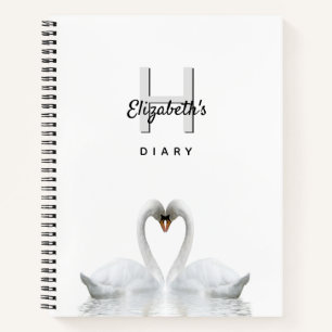 Swans love white monogram diary notebook