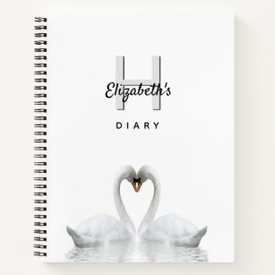 Swans love white monogram diary notebook
