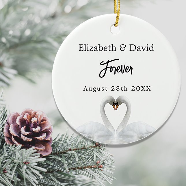 Swans love white names wedding ceramic tree decoration (Creator Uploaded)