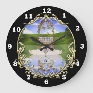 Swans on a pond wall clock