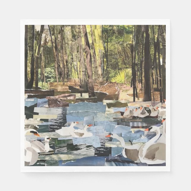 "Swans On The River" Cut Paper by Willowcatdesigns Napkin (Front)