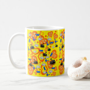Swans Orange Hearts Blue Stars Yellow Mug