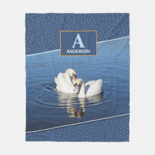 Swans Photograph Blue Monogram Fleece Blanket