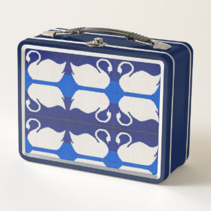 Swans Reflections in Lake Unique Crochet Print on Metal Lunch Box
