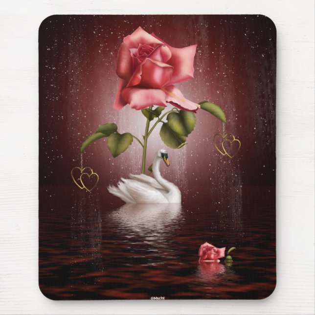 Swans Roses Hearts Scene 3A Mouse Mat (Front)