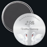 Swans Silver custom 25th Wedding Anniversary  Magnet<br><div class="desc">Two swans on a faux silver foil background. With a custom 25th wedding anniversary text in an elegant font.</div>
